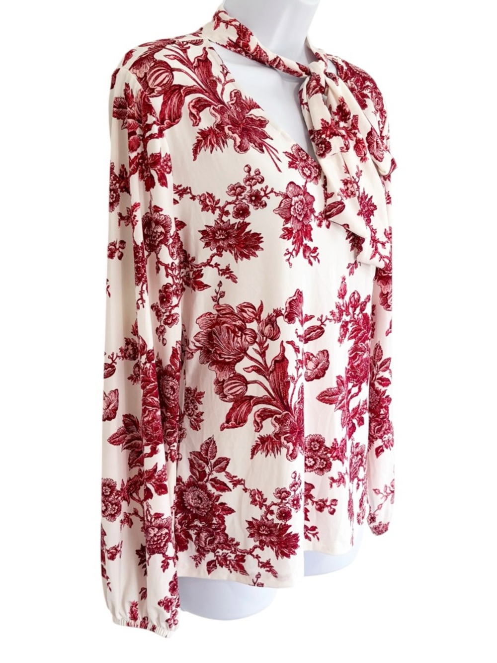 J JASON WU Red Floral Wrap Neck Long Sleeve Blouse Small Career Top - Picture 2 of 7